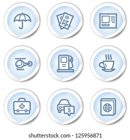 Travel web icons set 4, light blue stickers