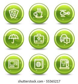 Travel web icons set 4, green glossy circle buttons series