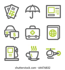 Travel web icons set 4, green and gray contour series