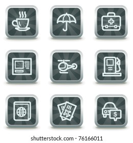 Travel web icons set 4, grey square buttons