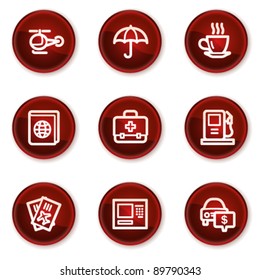 Travel web icons set 4, dark red circle buttons
