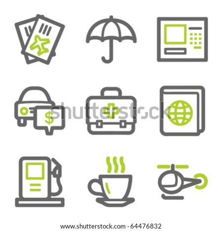 Travel web icons set 4, green and gray contour series