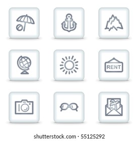 Travel web icons set 5, white square buttons