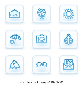 Travel web icons set 5, white square buttons