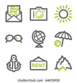 Travel web icons set 5, green and gray contour series