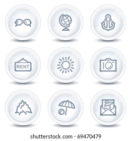 Travel web icons set 5, white glossy circle buttons