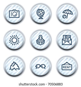 Travel web icons set 5, stripped light blue circle buttons