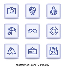 Travel web icons set 5, light violet glossy buttons