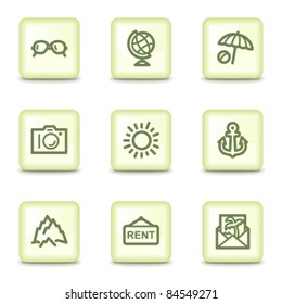 Travel web icons set 5, salad green buttons