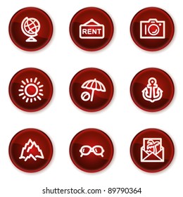 Travel web icons set 5, dark red circle buttons