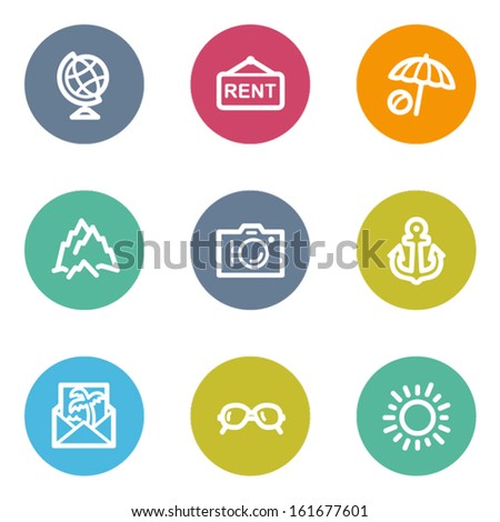 Travel web icons set 5, color circle buttons