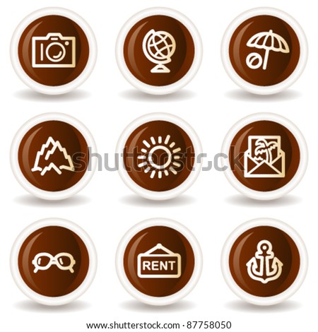 Travel web icons set 5, chocolate buttons
