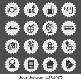 travel web icons stylized postage stamp for user interface design