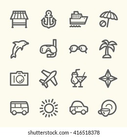 Travel web icons.  Vacation and transport, booking and delivery symbol, vector signs