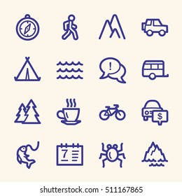 Travel web icons.  Vacation and transport, booking and delivery symbol, vector signs