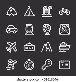 Travel web icons.  Vacation and transport, booking and delivery symbol, vector signs