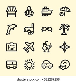 Travel Web Icons.  Vacation And Transport, Booking And Delivery Symbol, Vector Signs