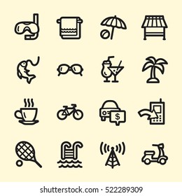 Travel web icons.  Vacation and transport, booking and delivery symbol, vector signs