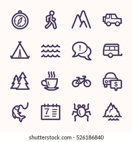 Travel web icons.  Vacation and transport, booking and delivery symbol, vector signs