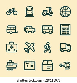 Travel web icons.  Vacation and transport, booking and delivery symbol, vector signs