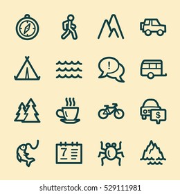 Travel web icons.  Vacation and transport, booking and delivery symbol, vector signs