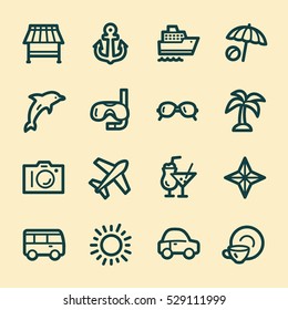 Travel web icons.  Vacation and transport, booking and delivery symbol, vector signs