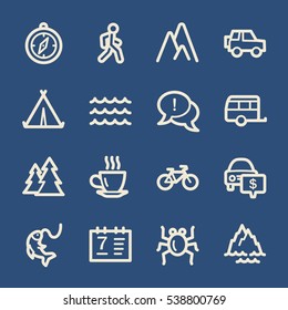 Travel web icons.  Vacation and transport, booking and delivery symbol, vector signs