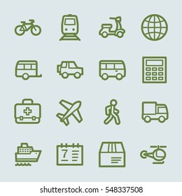 Travel web icons.  Vacation and transport, booking and delivery symbol, vector signs