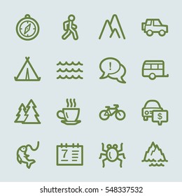 Travel web icons.  Vacation and transport, booking and delivery symbol, vector signs