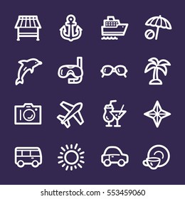 Travel web icons.  Vacation and transport, booking and delivery symbol, vector signs