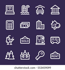 Travel web icons.  Vacation and transport, booking and delivery symbol, vector signs