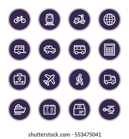 Travel web icons.  Vacation and transport, booking and delivery symbol, vector signs