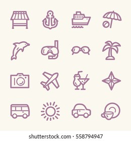 Travel web icons.  Vacation and transport, booking and delivery symbol, vector signs