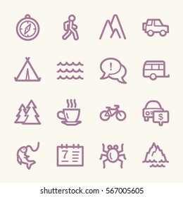 Travel web icons.  Vacation and transport, booking and delivery symbol, vector signs