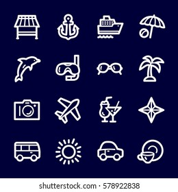 Travel web icons.  Vacation and transport, booking and delivery symbol, vector signs