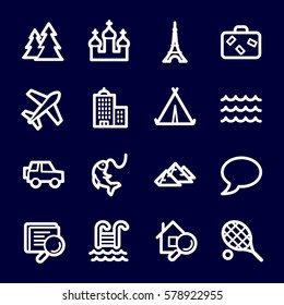 Travel web icons.  Vacation and transport, booking and delivery symbol, vector signs