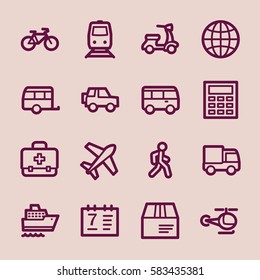 Travel web icons.  Vacation and transport, booking and delivery symbol, vector signs