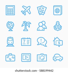 Travel web icons.  Vacation and transport, booking and delivery symbol, vector signs