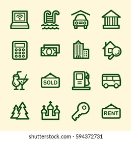 Travel web icons.  Vacation and transport, booking and delivery symbol, vector signs