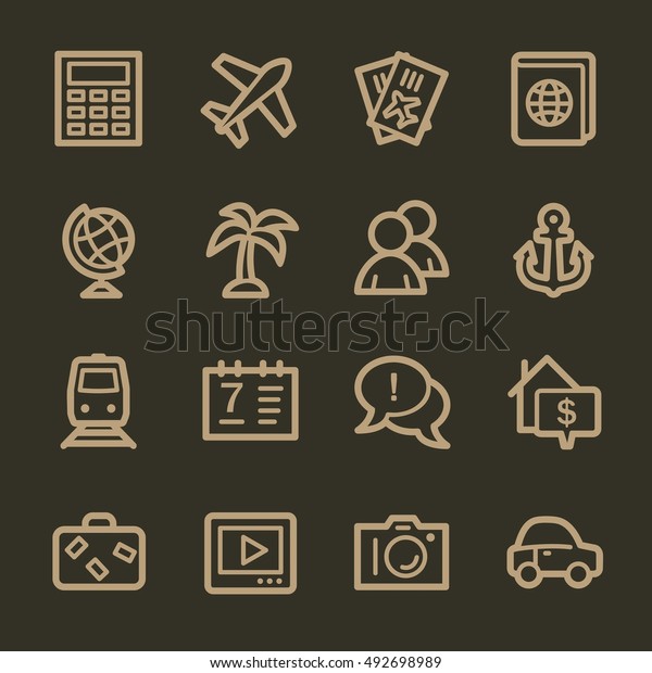 Travel web icons.  Vacation and transport,\
booking and delivery symbol, vector\
signs
