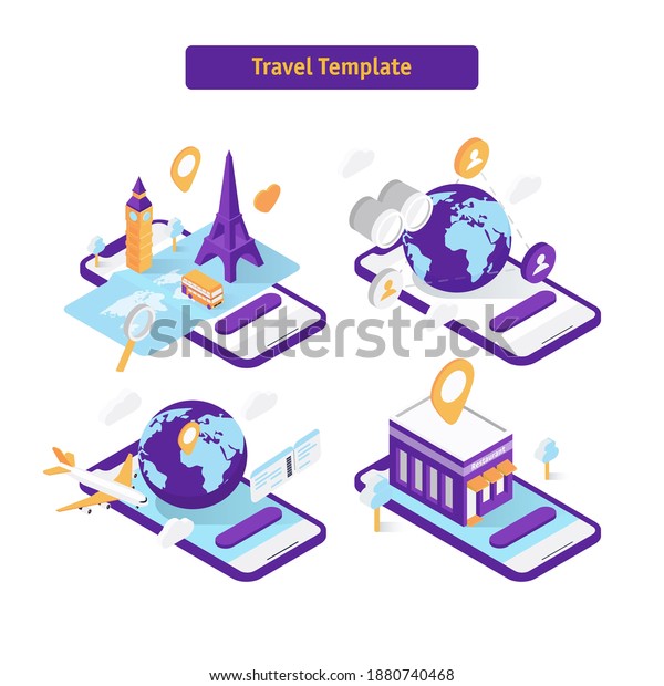 Travel Website Template. Modern\
Flat Vector Illustrations. Landing Page. Social Media\
Concept.