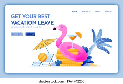 travel website with the theme of get your best vacation leave. cheap tropical beach destination for holiday. Vector design can be used for poster, banner, ads, website, web, mobile, marketing, flyer