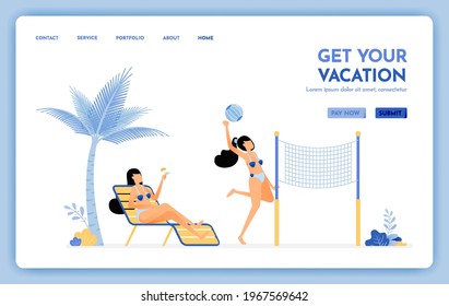 travel website with the theme of get your vacation. Enjoy holiday travel services to tropical island beaches. Vector design can be used for poster, banner, ads, website, web, mobile, marketing, flyer