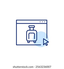 Travel wheeler luggage on web page. Online holiday planner and flight bookings. Pixel perfect, editable stroke icon