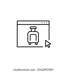 Travel wheeler luggage on web page. Online holiday planner and flight bookings. Pixel perfect vector icon
