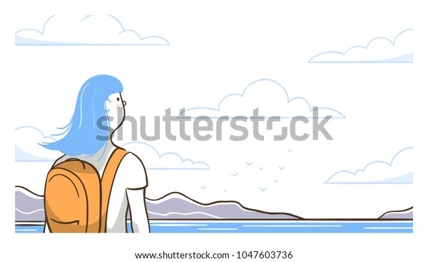 Travel Woman Backpack Find Yourself Close Stock Vector Royalty Free