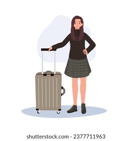 Travel woman with Carry On Luggage. Tourist with Carry On Baggage.