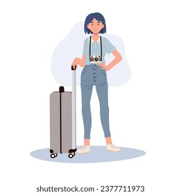 Travel woman with Carry On Luggage. Tourist with Carry On Baggage.