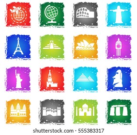 travel and wonders web icons in grunge style for your design