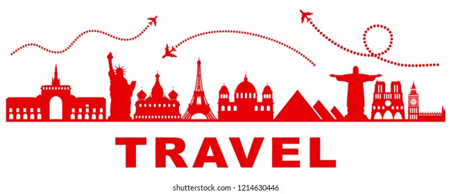 Travel, wonders of the world, landmarks – vector